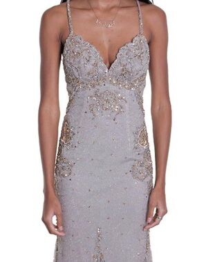 Women's Julian Joyce by Mandalay Silver Gold Beaded Prom Dress Size 4